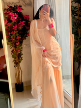 Naaira Beige Bloom Chikankari Gharara Short Kurta Set (Set of 3)